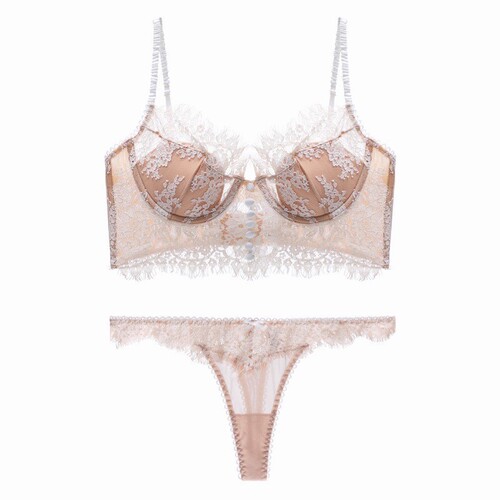 French sexy underwear U-shaped large backless thin cotton eyelashes lace underwear large breasts showing small anti-sagging large size bra