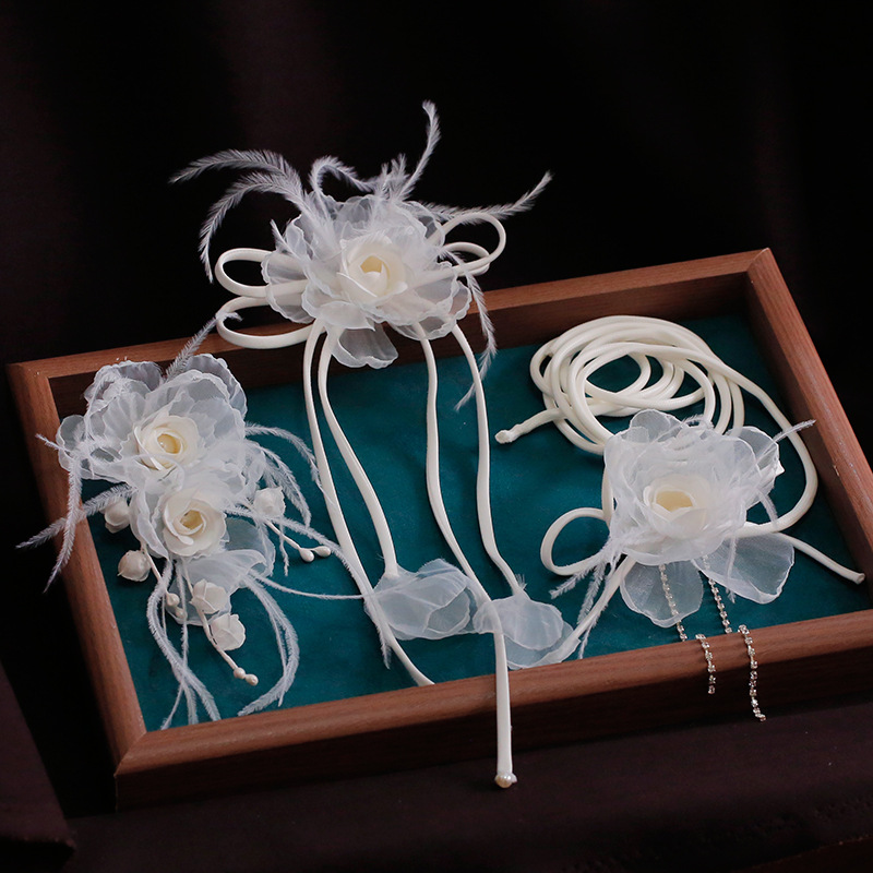 Mori atmosphere bridal flower feather hairpin necklace suit new smart temperament headdress necklace suit