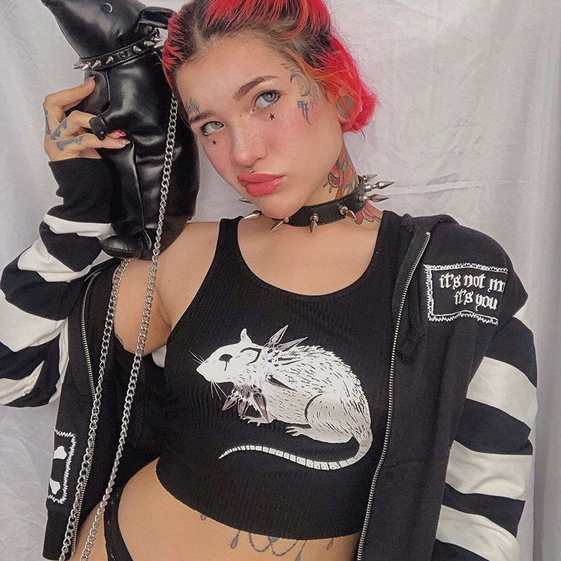 Dark Design Summer New Mouse Print Vest 2024 European and American Sexy Navel-Baring Vest for Women Dark Design Summer New Mouse Print Vest 2024 European and American Sexy Navel-Baring Vest for Women