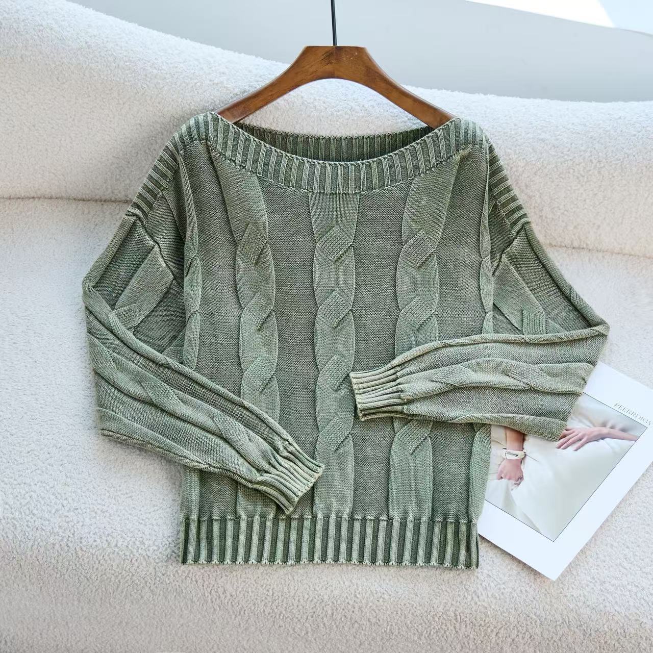 Corea del Sur retro camiseta de punto de tela de hilado para mujeres nuevo otoño y invierno para hacer viejos suéteres sueltos de cuello para mujeres image 4