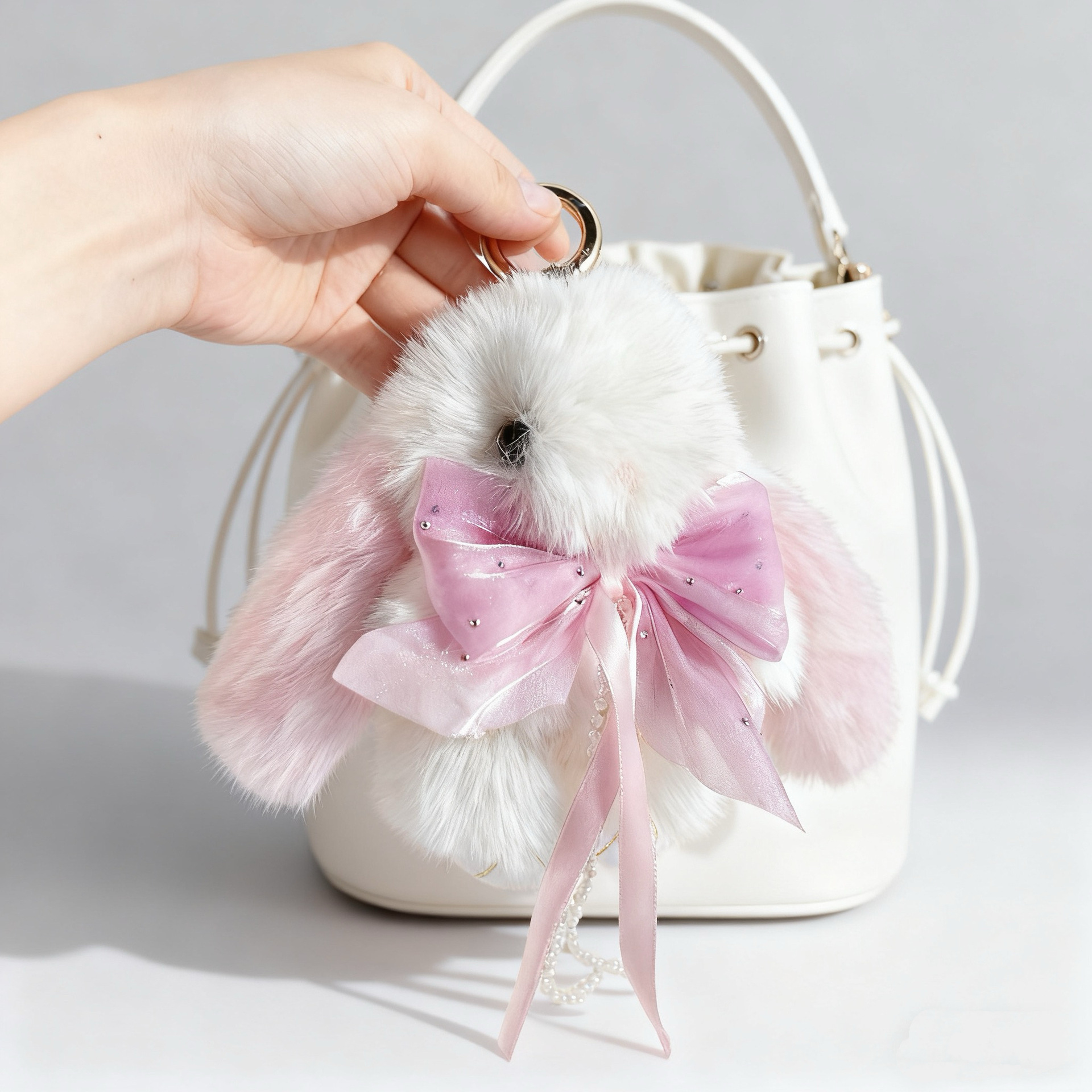 Bolsos lindos colgantes de peluche de peluche tulipas conejo colgantes de llaves de automóviles colgantes de peluche cadenas de teléfonos móviles