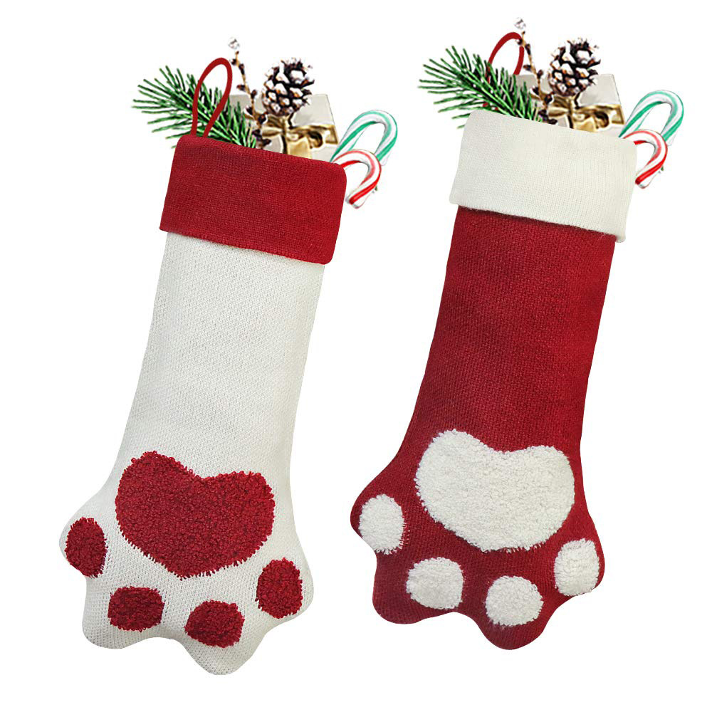 Amazon suministros de decoración de navidad regalo de navidad calcetines estilo rural perro pata árbol de navidad decoraciones chimenea calcetines colgantes