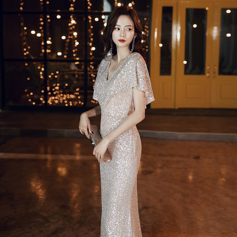 Vestido de noche estilo sirena para mujer, nuevo estilo 2026, corte ajustado, elegante, con lentejuelas, para anfitriona de banquete.