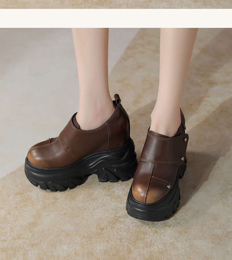 Giày cao gót nữ platform đế dày da thật cổ điển, gót 14 cm — Màu nâu chi tiết 2