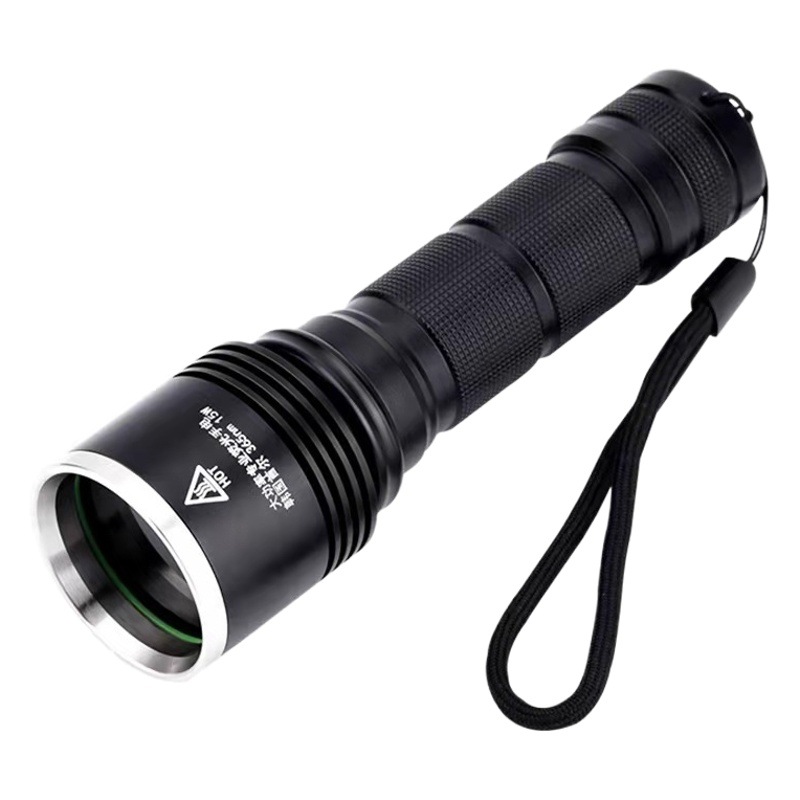 Púrpura linterna UV espejo negro púrpura Luz de alta potencia 15W joyería al por mayor fluorescente anti-falsificación de detección de manchas de aceite 365nm