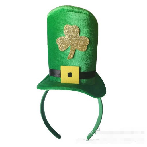 Diadema decorativa del festival de Irlanda, sombrero de terciopelo de trébol, diadema, hebilla, sombreros, accesorios de vestuario de maquillaje al por mayor