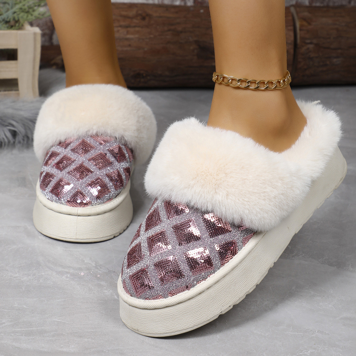 New thick soled slip-on snow boots warm half-drag low-top snow boots_voghion.com