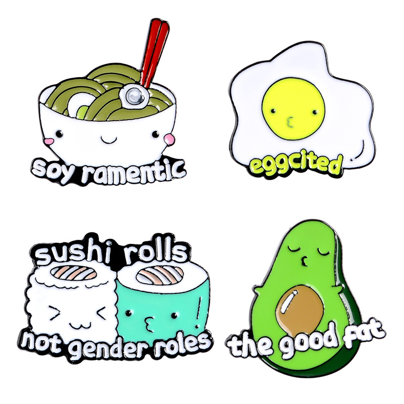 Creative Cartoon English Alphabet Avocado Egg Noodle Sushi Cheese Shape Brooch display picture 2