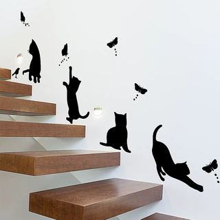 YM021卡通黑猫卧室玄关家居装饰墙面美化贴纸自粘批发