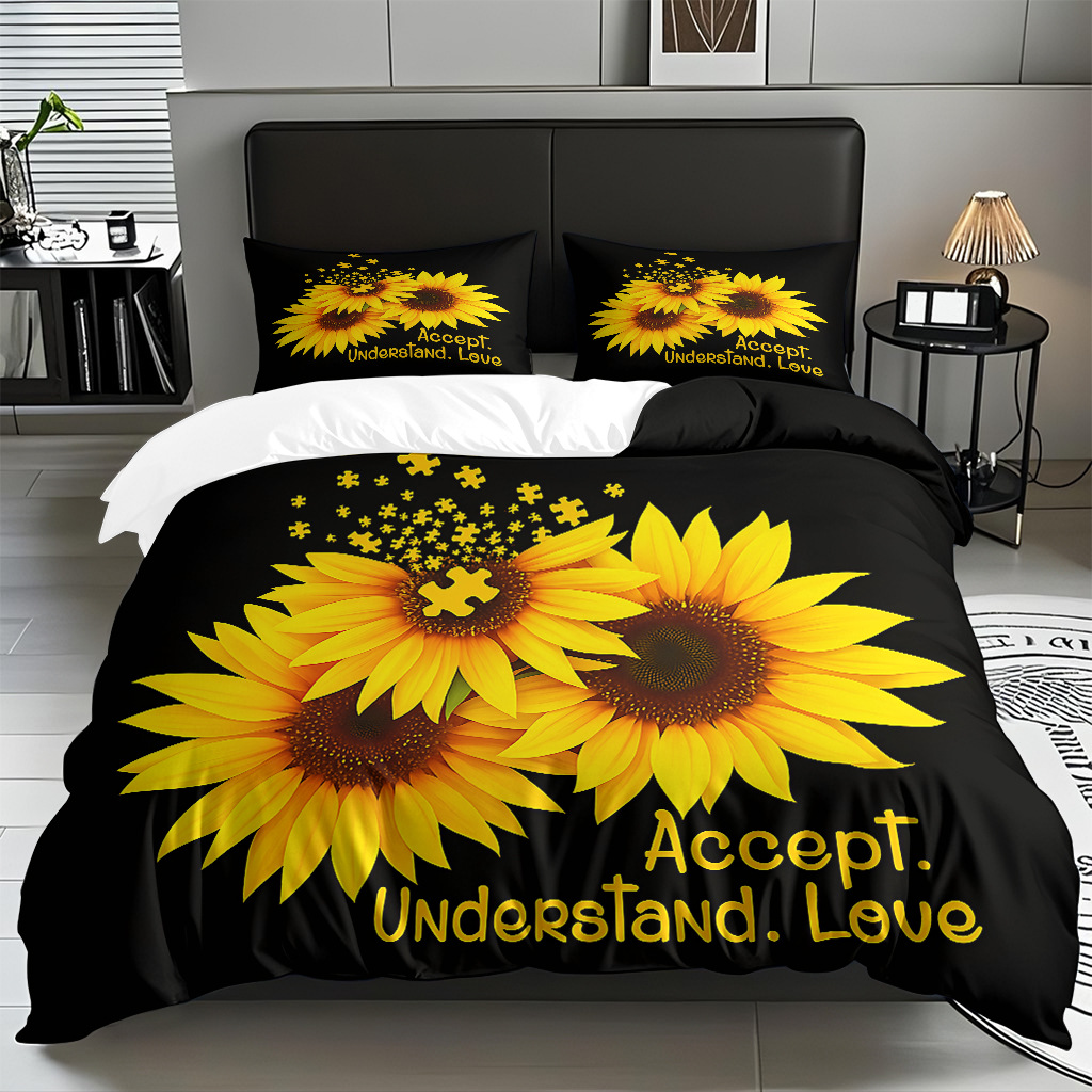 Transfronterizo girasol textil doméstico digital impresión set fuente fábrica suave apoyo pro piel TEMU / JIT