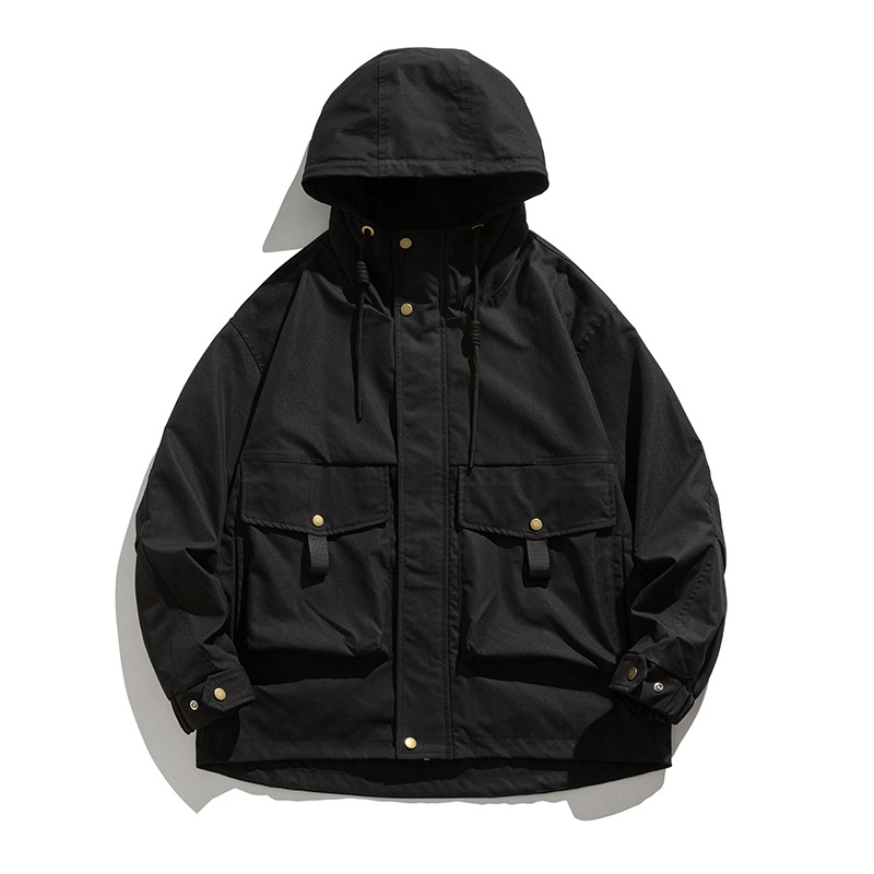 Rumeng otoño nuevo japonés funcional ropa de trabajo chaqueta suelta de los hombres al aire libre con capucha chaqueta a prueba de viento de los hombres de moda
