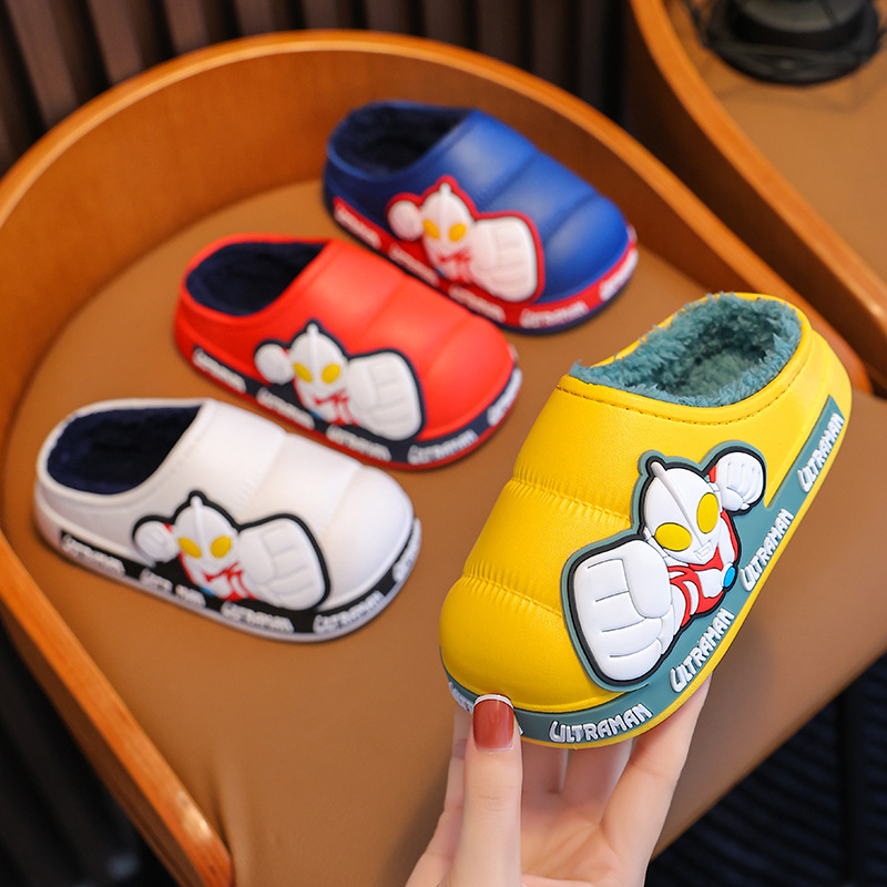 Ultraman invierno Zapatillas de algodón para niños y niñas antideslizante impermeable bolsa de terciopelo cálido talón Zapatillas de algodón para niños