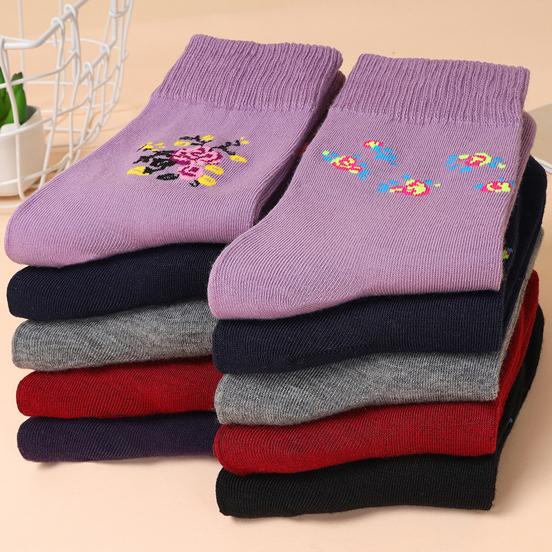 Spring and Autumn Cotton Socks Mother Socks Middle-aged and Elderly Four Seasons Mid-tube Jacquard Women's Socks Grandma Socks Autumn and Winter Socks