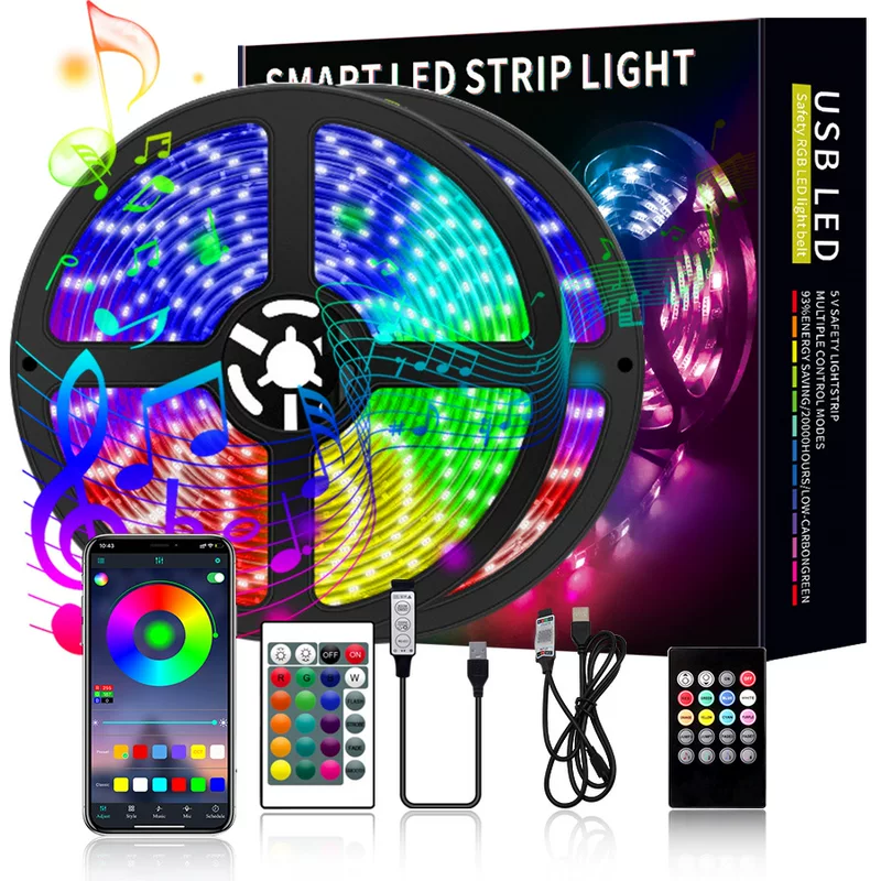[5V светодиодная лента 5050 RGB водонепроницаемая, USB, 24-клавишный пульт, музыкальная, Bluetooth, фоновая подсветка телевизора]