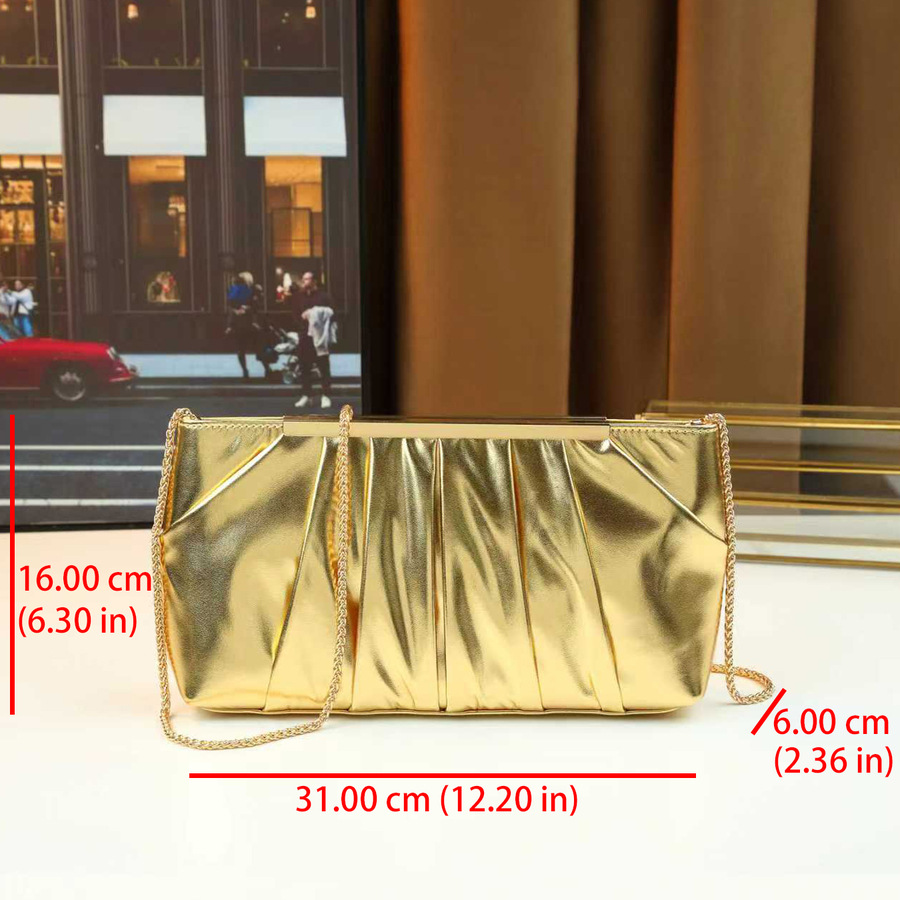 Elegante pochette da sera da donna in stile europeo-americano, borsa a tracolla plissettata a tinta unita._voghion.com