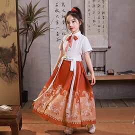 女童中国风马面裙儿童套装2026夏季超仙汉服女童红色古装国潮裙子