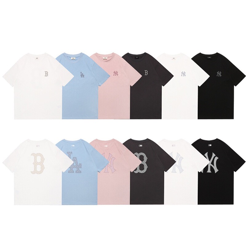 High-End Version Mlb Vintage Print Large Logo Versatile Spring/Summer New Style Loose Comfortable Short-Sleeve T-Shirt for Men and Women Couples