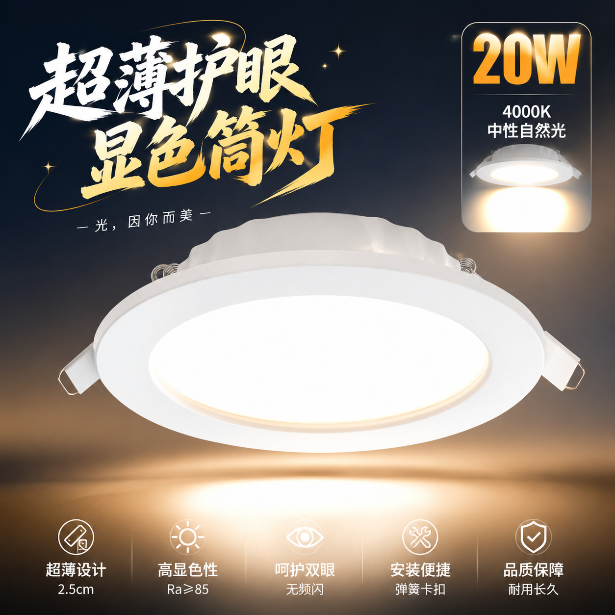 Downlight LED incrustado lámpara de techo doméstica sala de estar lámpara de agujero de techo simple lámpara de ojo de toro tricolor iluminación comercial