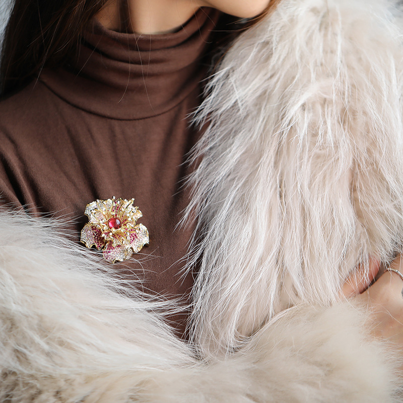 Heavy Industry Design Big Flower Brooch Original Court Style Flower Pin_voghion.com