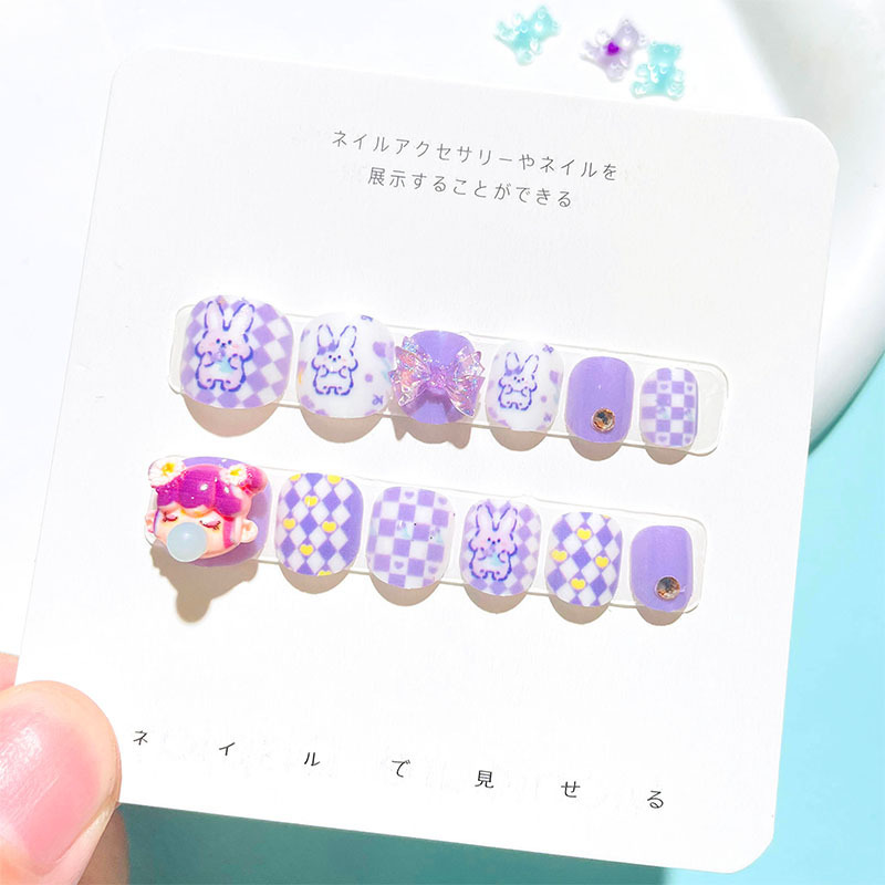 New Manicure Children's Nails for Children and Girls with Accessories Wearable Nails with Jelly Glue Fake Nails