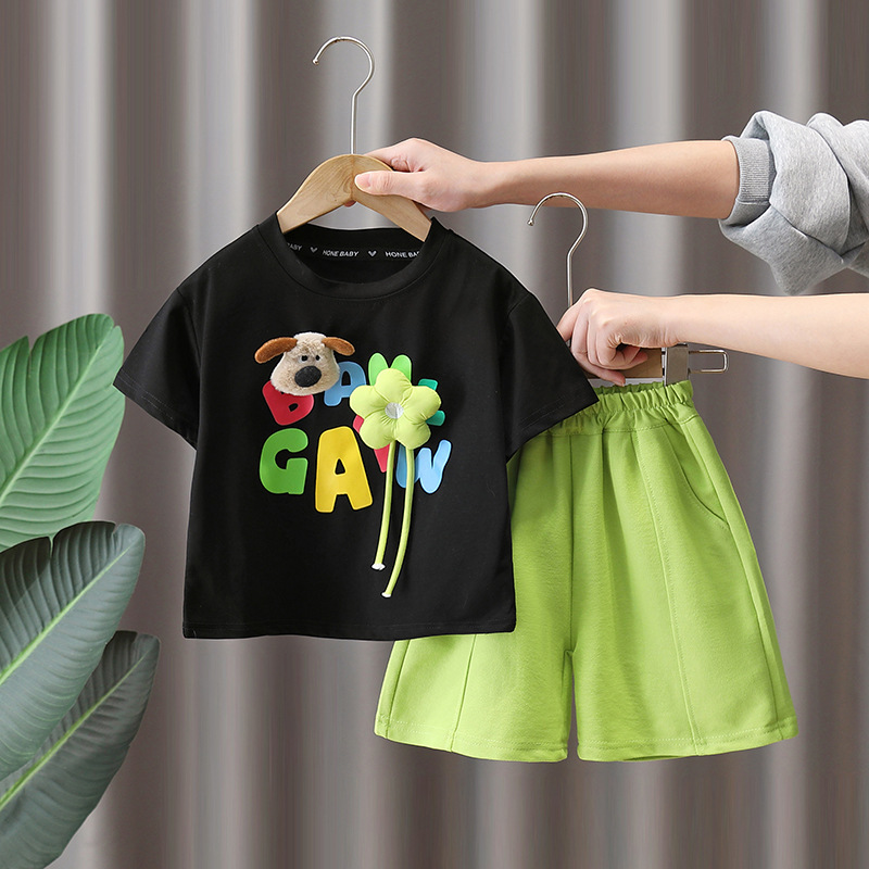 7329 ropa para niños traje de verano para niños 2025 nueva ropa de moda para niños pantalones cortos de manga corta de verano de dos piezas de verano