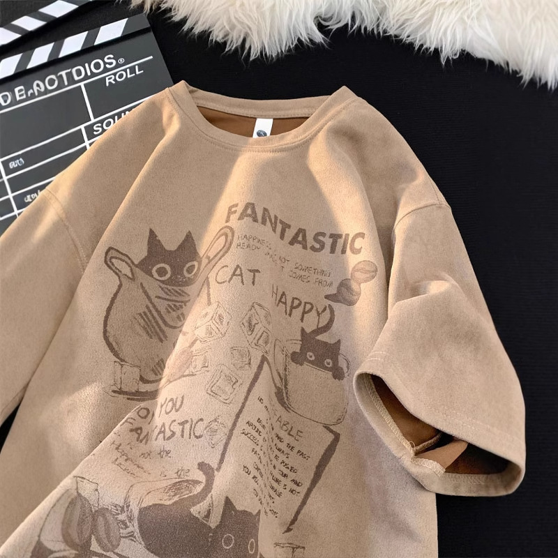 Suede Creative Fun Printing Cool Crew Neck Short Sleeve Men's Spring and Summer Thin Fashionable Simple Casual Half Sleeve Suede Creative Fun Printing Cool Crew Neck Short Sleeve Men's Spring and Summer Thin Fashionable Simple Casual Half Sleeve