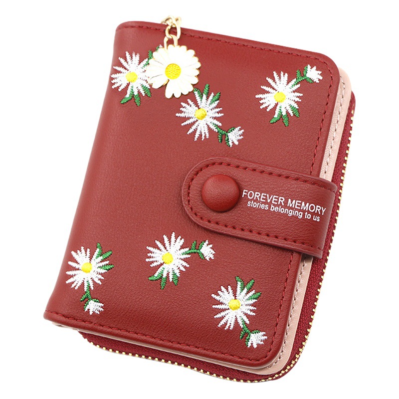 Personalizada de las mujeres cremallera corta hebilla cartera bolso monedero bordado titular la tarjeta fábrica al por mayor