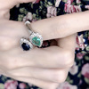 Retro matte two-color universal elegant ring with stone, french style, on index finger, wholesale