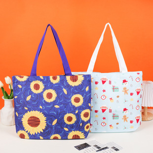 Artistic Fresh Canvas Lunch Bag Printed Handbag Large Capacity Fashionable All-match Work Commuter Handbag