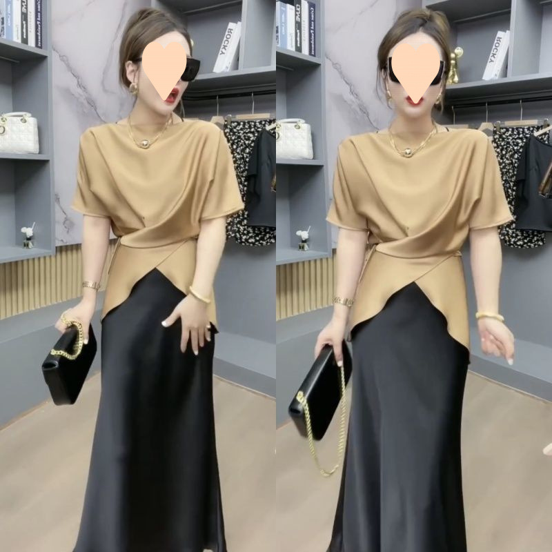 샴페인탑 + 블랙 스커트 [투피스세트]