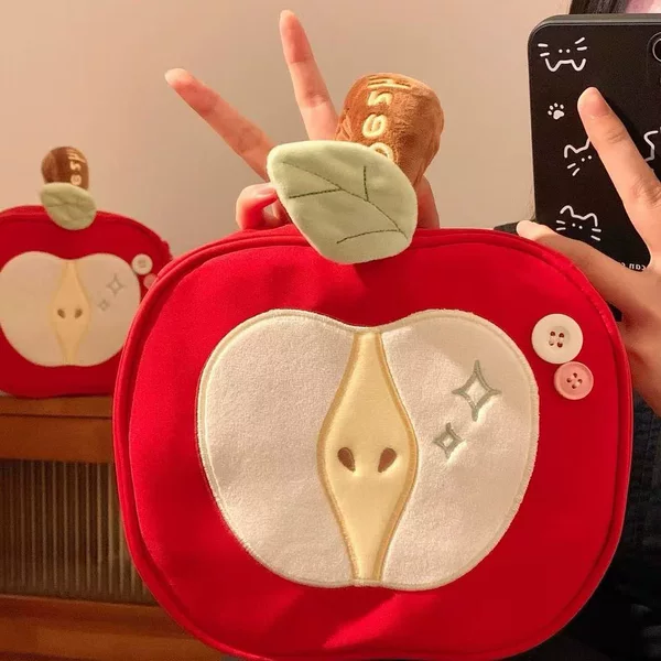 Ins Cartoon Apple Cosmetic Bag Large Capacity Ins Style Satchel Skin Care Product Bag Camera Bag Storage Bag Satchel Wash