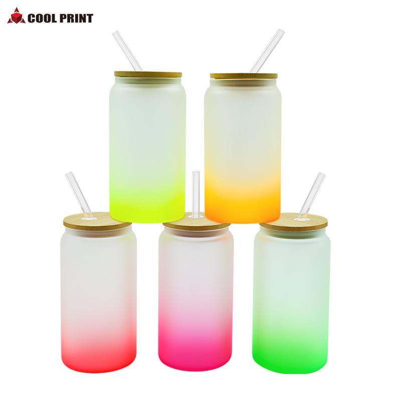 Suministro directo de fábrica de transferencia de calor Amazon 16oz vaso de sublimación de color gradiente mate transparente lata de Cola