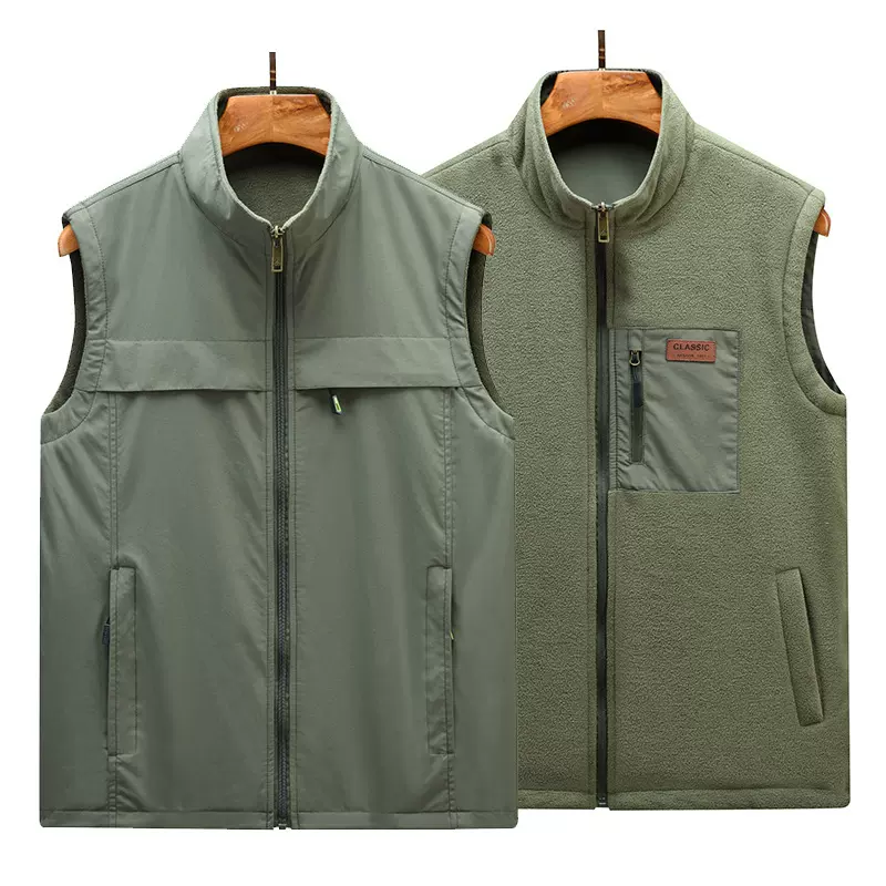 秋冬加绒马甲运动抓绒背心男双面穿摇粒绒坎肩工装马夹定制印logo