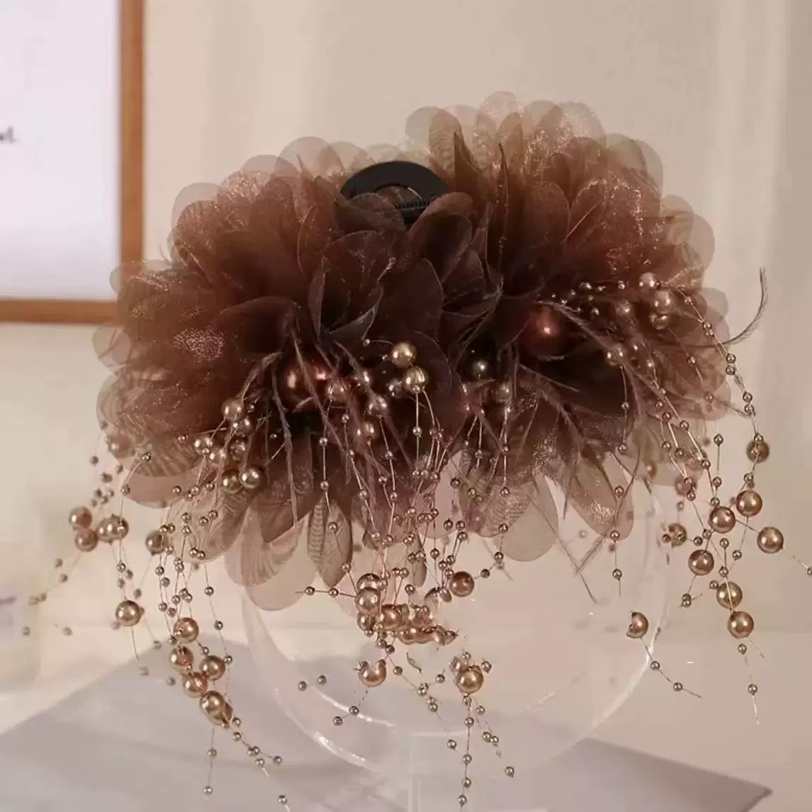 Peony Flower Hair Clip (Crab Pin) — Large Decorative Hair Grip, Black or Coffee, High-Quality