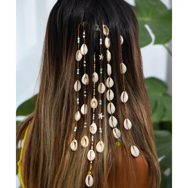 European and American Cross-Border Vacation Style Starfish Shell Beaded Hair Accessories for Women Bohemian Ins Rice Beads Long Braided Hair Rope