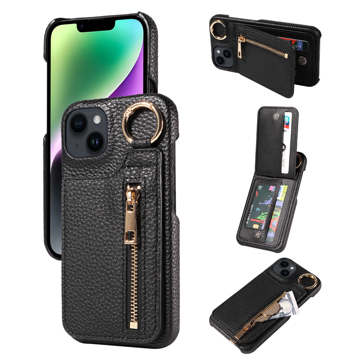 Suitable for 13 with full zipper card insertion, iPhone 14 phone case_voghion.com