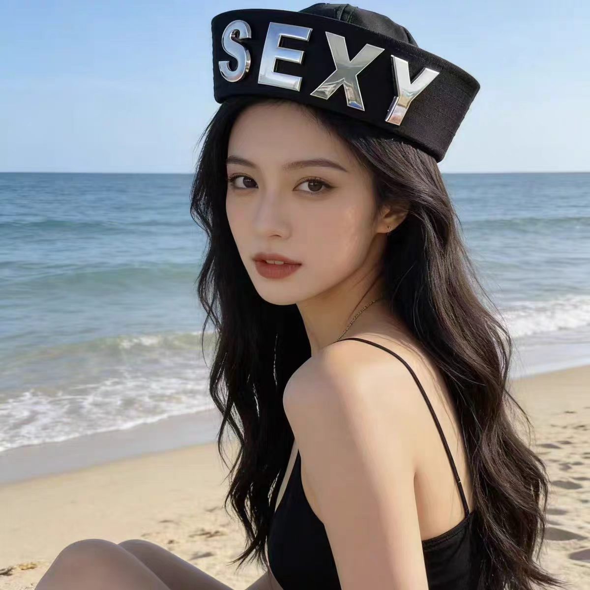신상 블랙 레터링 세일러 햇