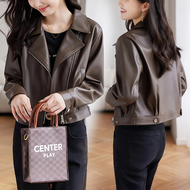 Haining Full Leather Leather Jacket Women's Jacket High-End 2025 New Korean Style Slim Motorcycle Short Goatskin Jacket