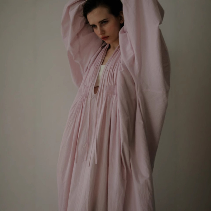 Dry Crane Spring and Summer New Japanese French Style Elegant Loose Ins Blogger V-Neck Long dress Stiffened Long Dress Dry Crane Spring and Summer New Japanese French Style Elegant Loose Ins Blogger V-Neck Long dress Stiffened Long Dress