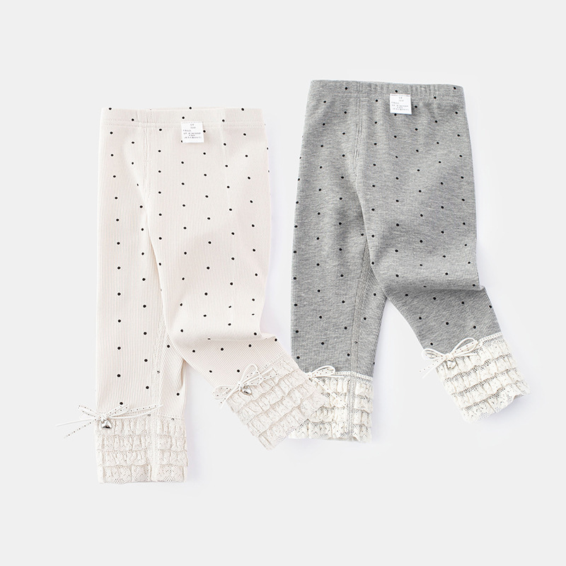 Korean style fashionable casual leggings, 2026 new spring style for girls, polka dot lace trim long pants, spring and autumn style, 5730