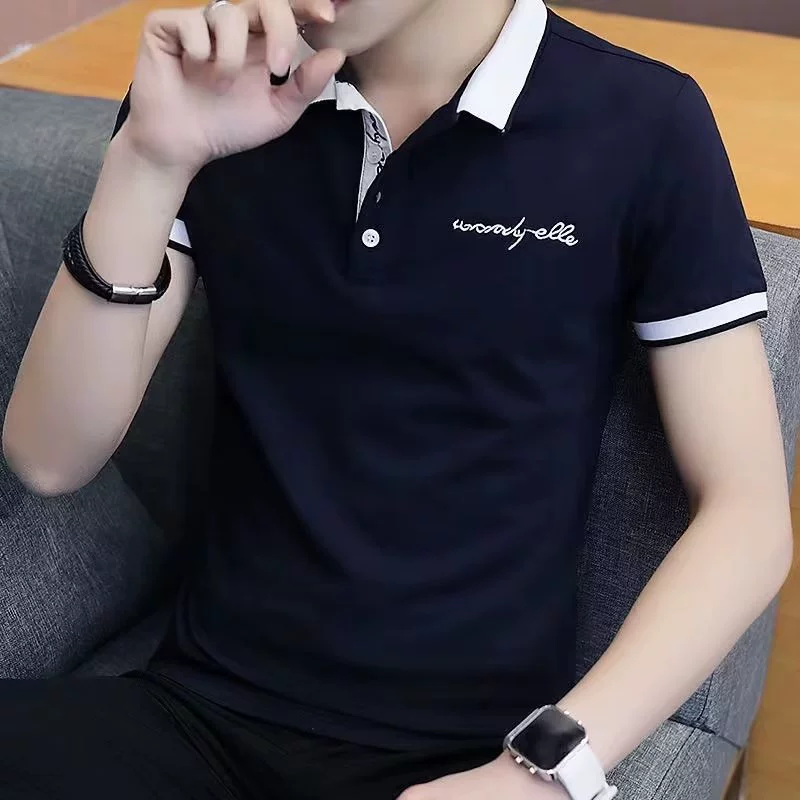 Летное поло, трендовый шелковый T‑shirt для отдыха, с коротким рукавом, высокий воротник, slim fit