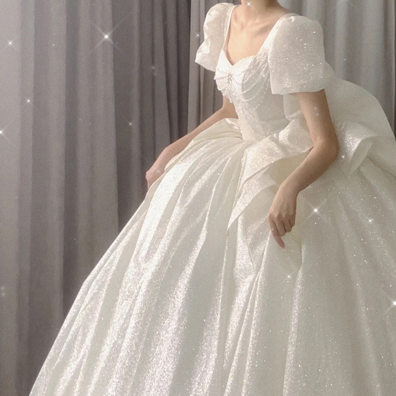 Vestido de Novia Principal 2025, Nuevo Estilo, Textura de Alta Gama, Verano, Estilo Francés Retro, Talla Grande, con Cola Ligera, Elaboración Artesanal D93 image 4