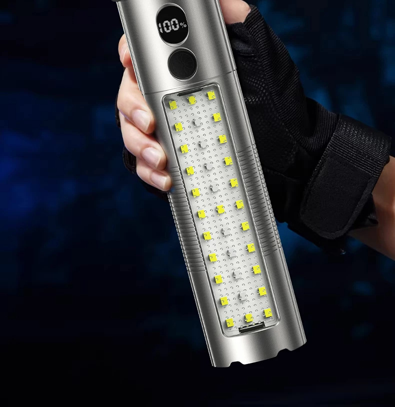 New Silver Dragon Ultra-Bright Flashlight Outdoor Aluminum Alloy Four-Light Source Long-Lasting Battery with Side Light and Smart Power Display