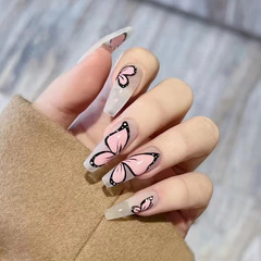 Light European sweet style wearable nail ice transparent butterfly long manicure patch removable fake nail patch finished product wholesale