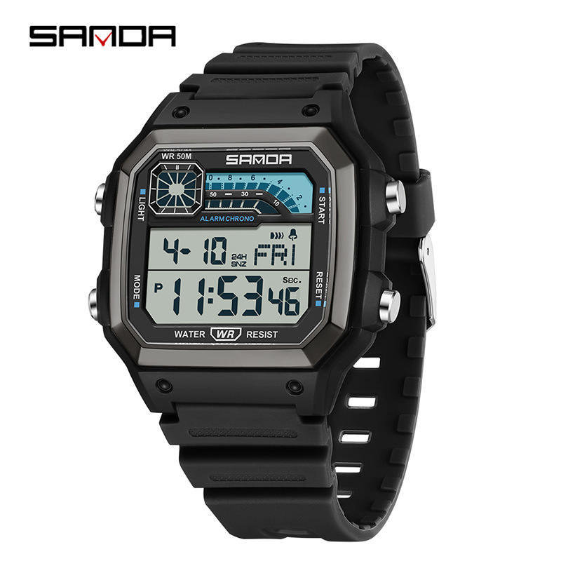 SANDA SANDA reloj electrónico nocturna deportivo impermeable hombre cuadrado nocturna clásica cronógrafo reloj de estudiantes 6196