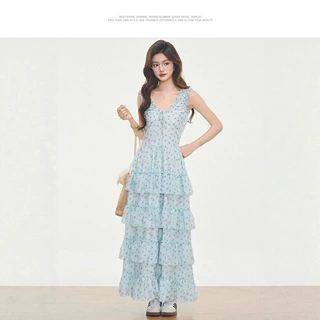 【3新品】WESTAYONE薄荷绿碎花连衣裙女夏2026新款小个子长裙