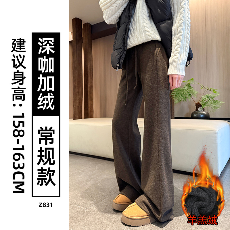 Pantalones de lana gruesas de cintura alta de boquilla de mujer otoño y invierno delgando pantalones de tracción casuales americanos micropantalones image 24