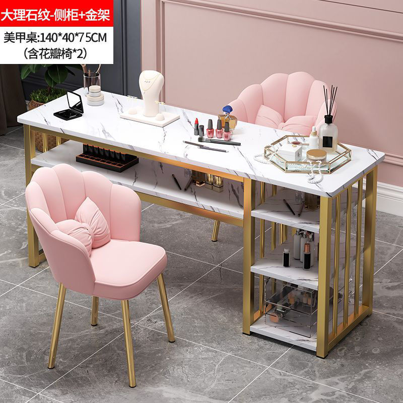 Eryouwei mármol red manicure ligera de lujo mesa japonesa simple mesa de manicure mesa y silla conjunto de imitación de doble