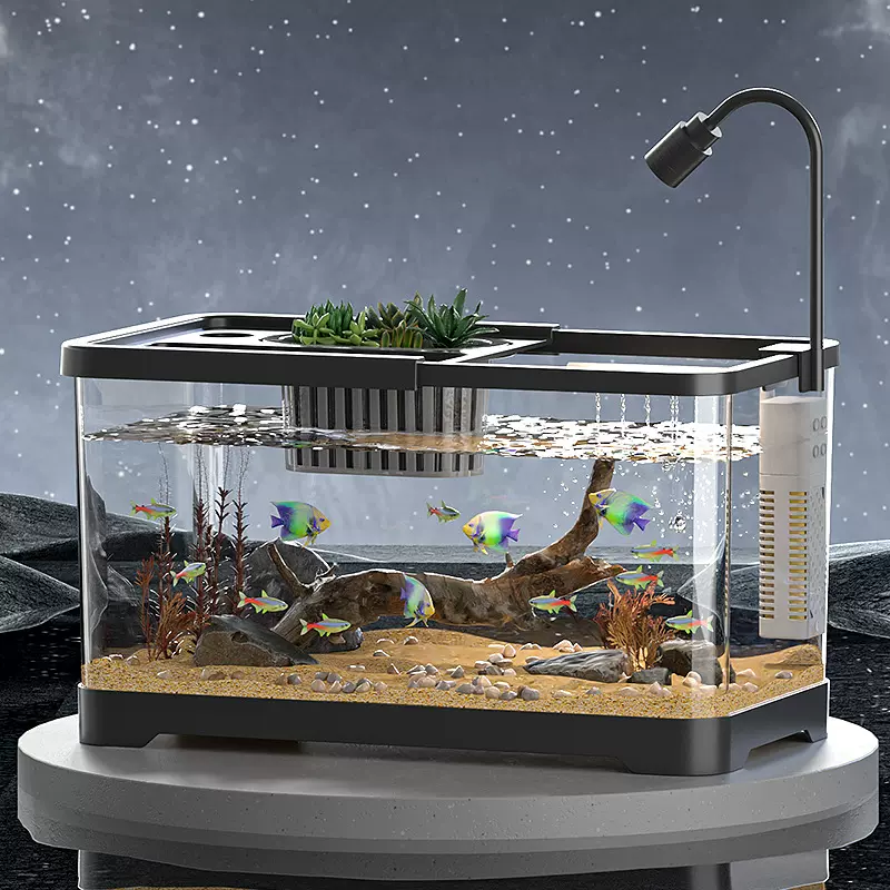 桌面鱼缸家用客厅水族箱造景过滤制氧一体式生态缸带盖高透金鱼缸