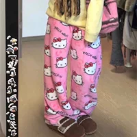 HelloKitty девушки милые спящие Hello Kitty коралловый бархатный мультфильм дома теплая домашняя пижамы брюки согнутые брюки